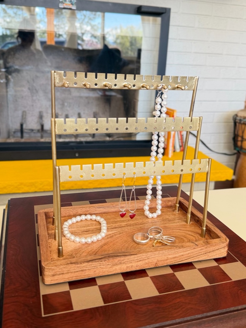 Gold and Wood Jewelry Organizer Stand - Home Accents